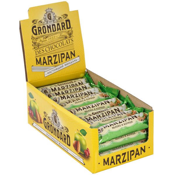 №1 TM Grondard     (9388) Батончики глазированные Марципановые Яблоко-Корица, (24шт по 50г)     в Кольчугине