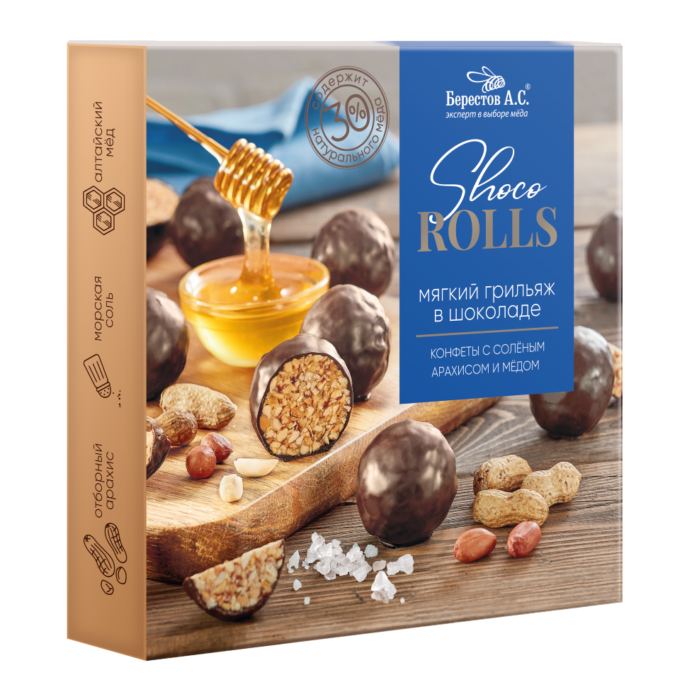  Берестов Shoco Rolls конфеты с арахисом, солью и медом, 135г   в Кольчугине